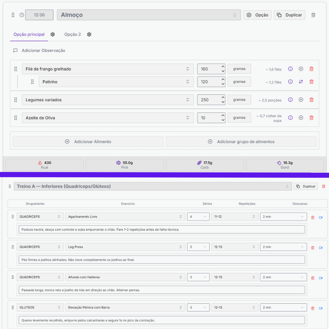 Planos alimentares e treinos inteligentes